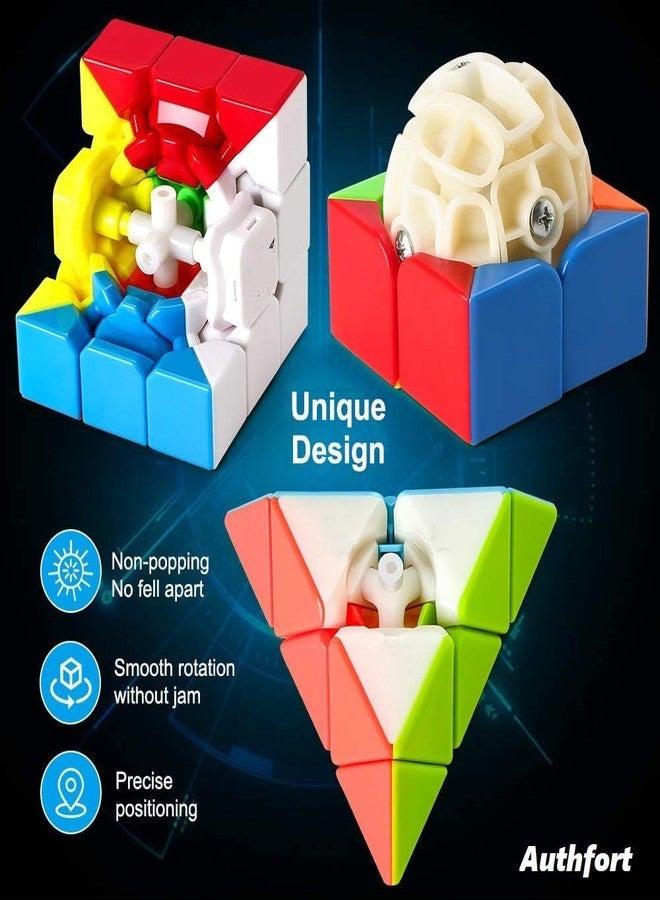 AUTHFORT Speed Cube Set, Stickerless Magic Cube Set Of 2X2X2 3X3X3 Pyramid Frosted Puzzle Cube (Combo Of 2-3- Pyramid Cubes), Kid - Image 2